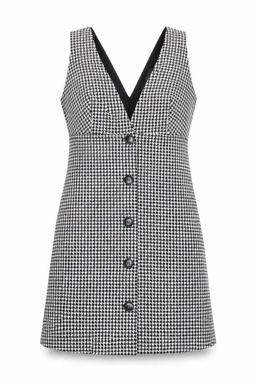 George Women Black Houndstooth Sleeveless V-Neck Pinafore Dress Size 10