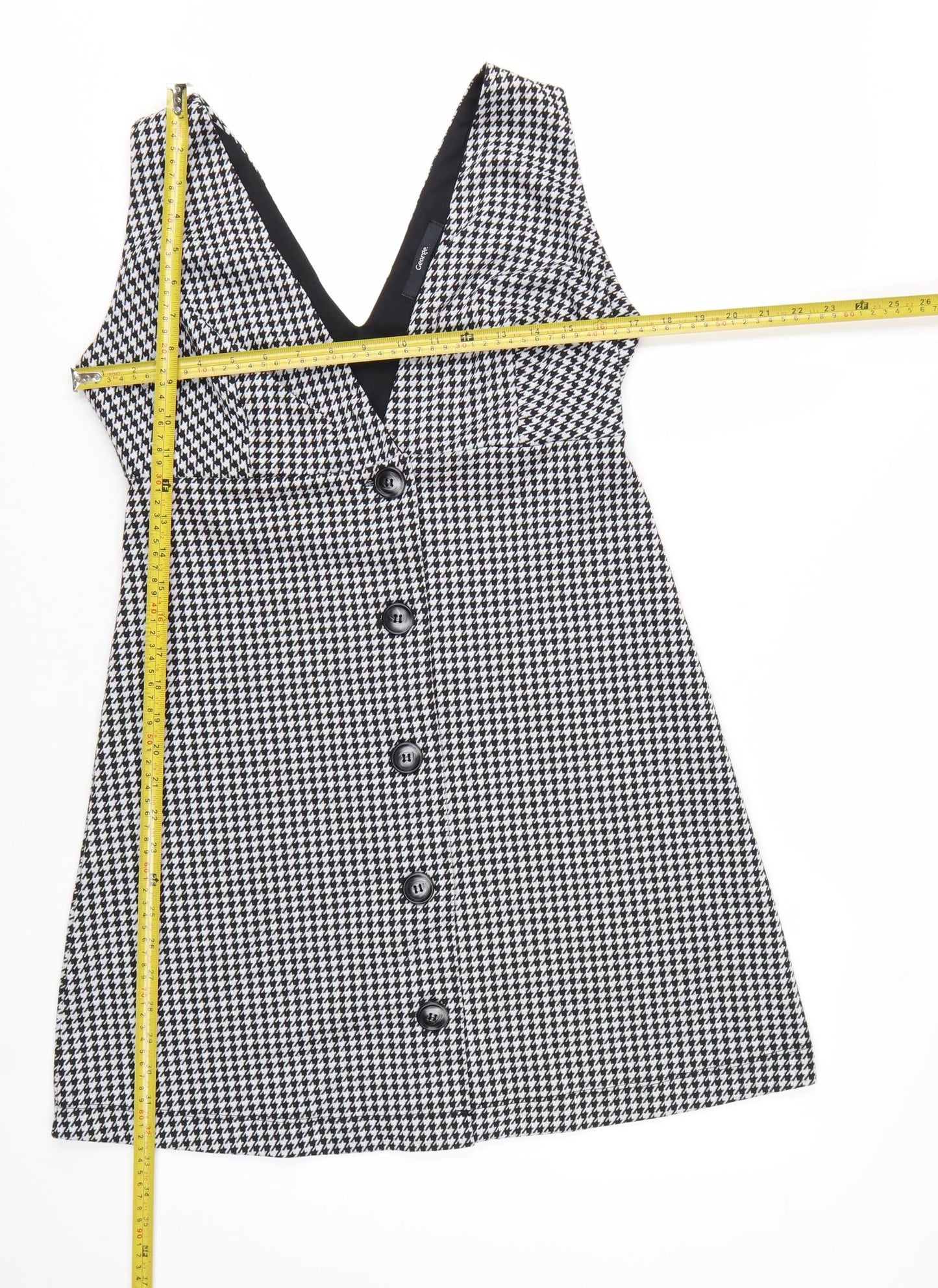 George Women Black Houndstooth Sleeveless V-Neck Pinafore Dress Size 10