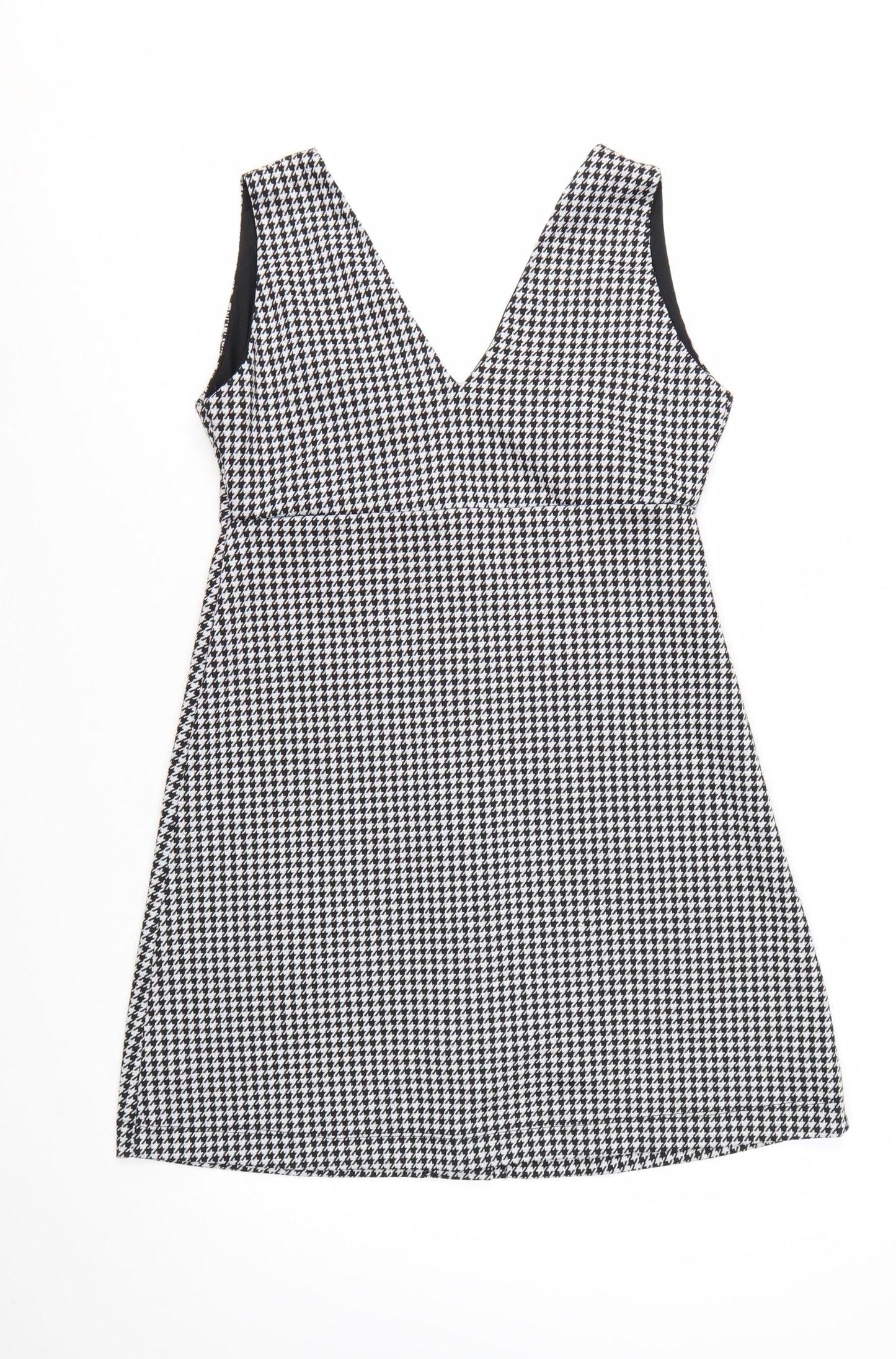 George Women Black Houndstooth Sleeveless V-Neck Pinafore Dress Size 10