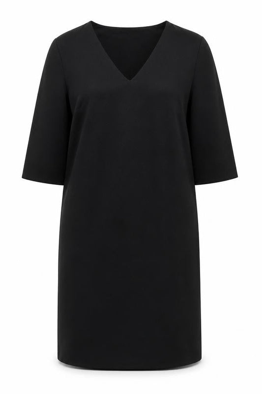 Marks & Spencer Women Black Size 12 Shift Dress 3/4 Sleeve V-Neck