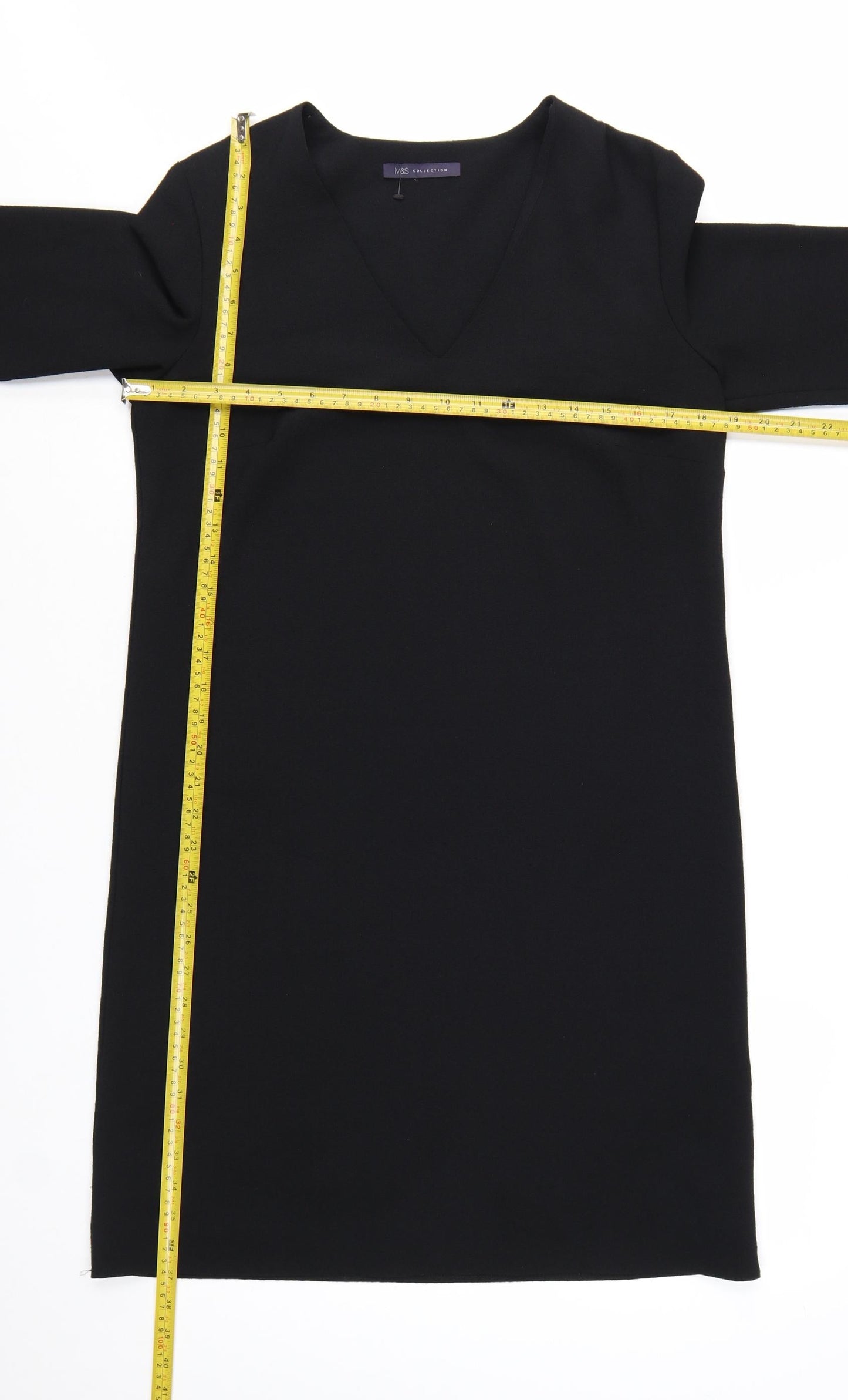 Marks and Spencer Women Black Size 12 Shift Dress 3/4 Sleeve V-Neck