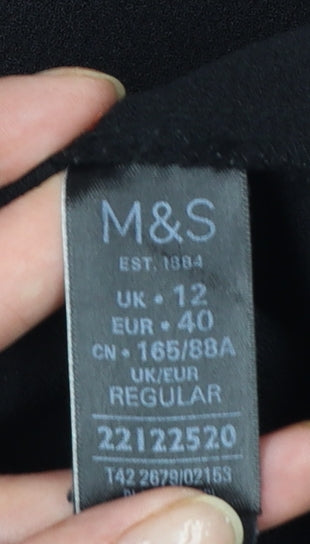 Marks and Spencer Women Black Size 12 Shift Dress 3/4 Sleeve V-Neck