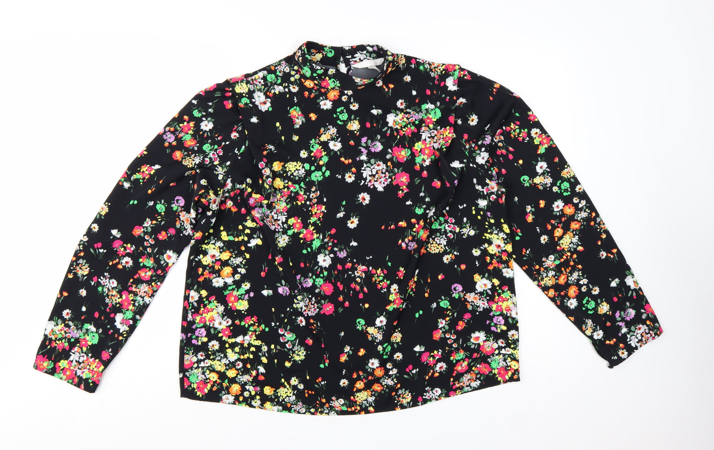 H&M Womens Multicoloured Floral High Neck Long Sleeve Blouse Size 12