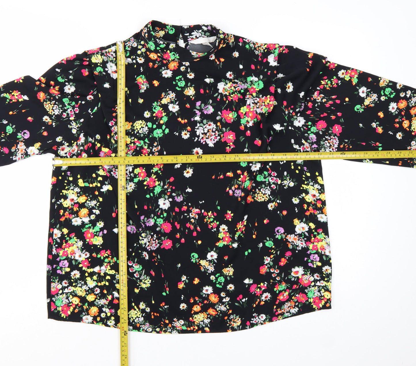 H&M Womens Multicoloured Floral High Neck Long Sleeve Blouse Size 12