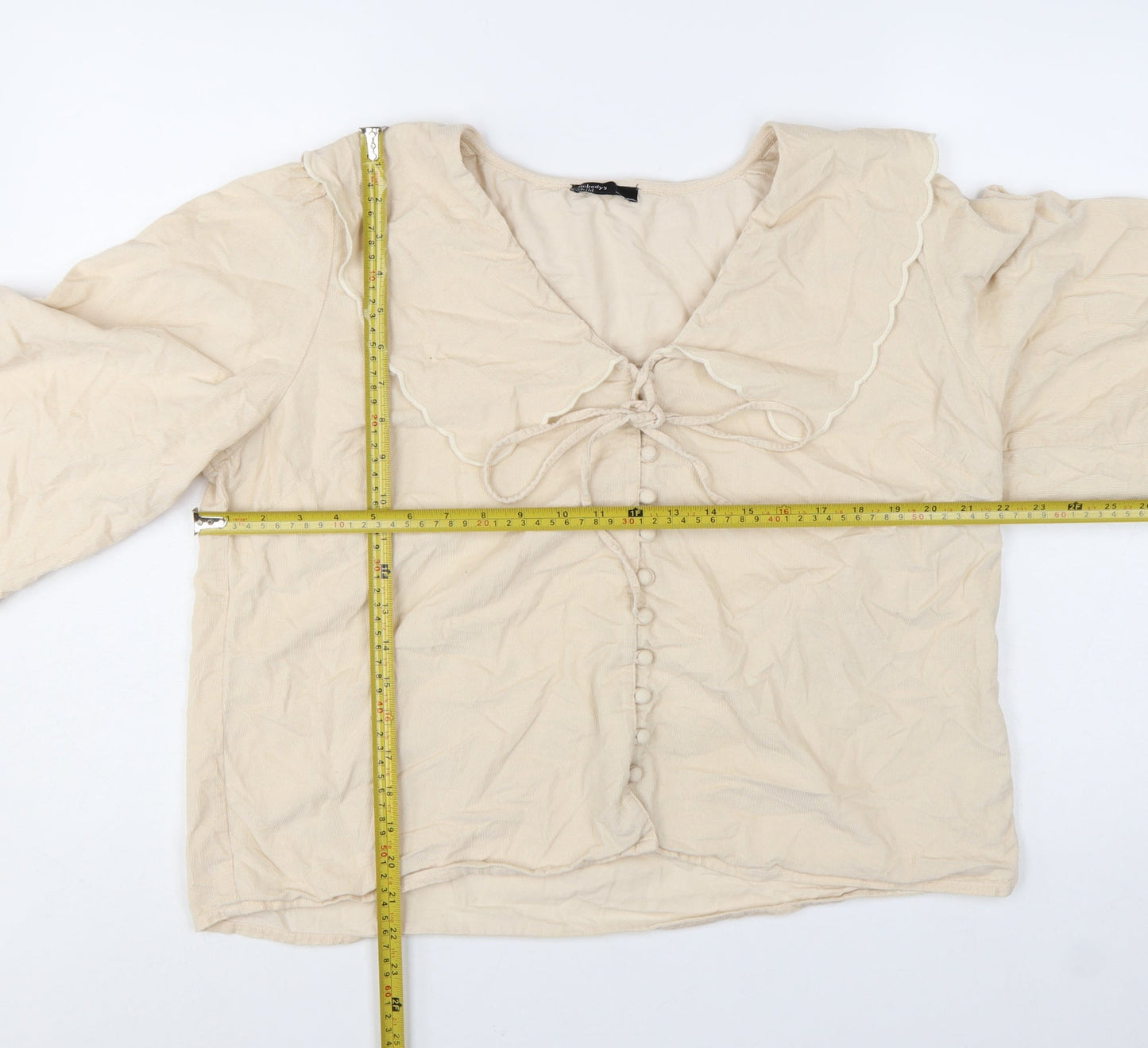 Nobody's Child Women's Beige Cotton Button Blouse UK 16 Tunic Style