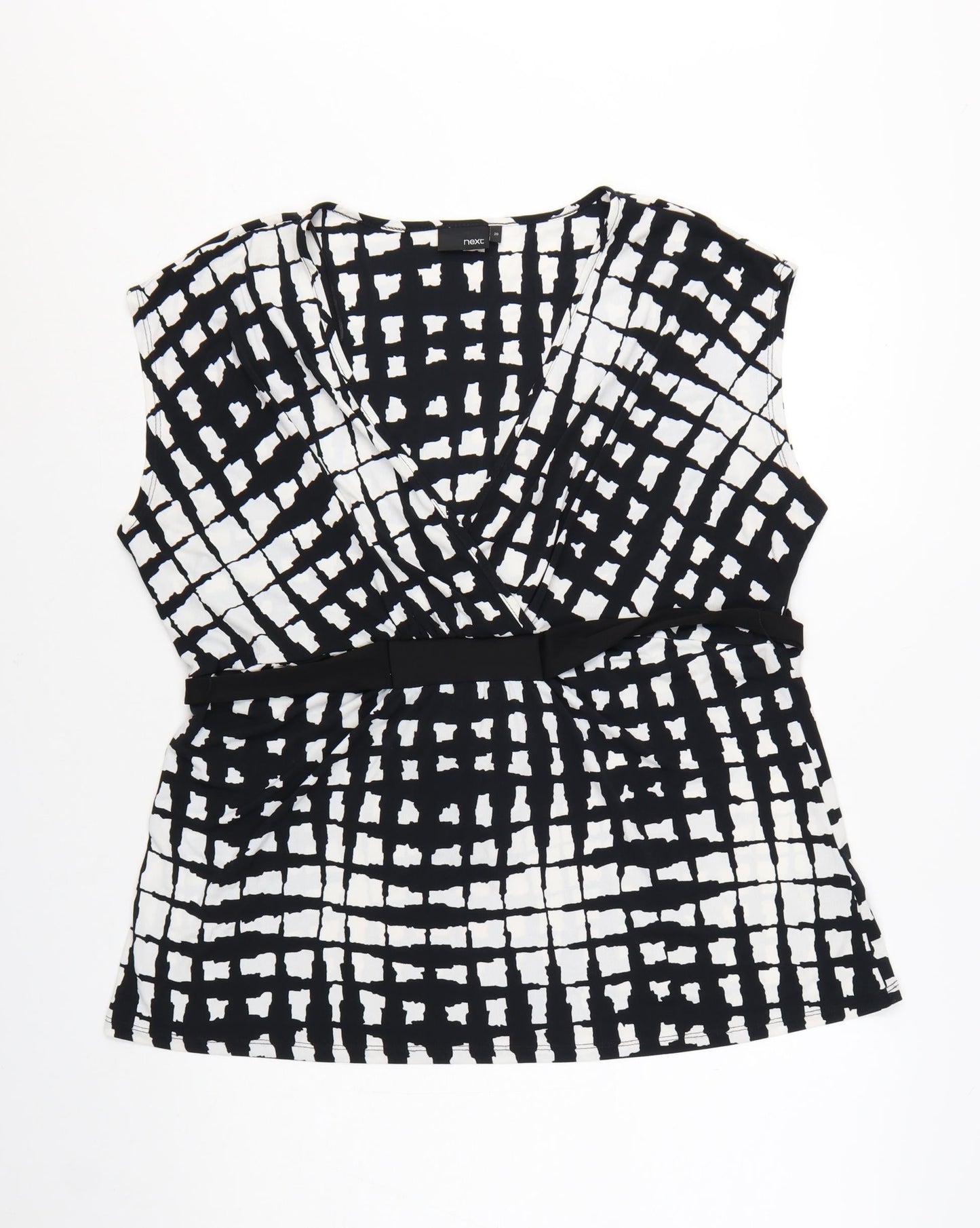 Next Women’s Black Geometric Wrap Blouse Size 20 Sleeveless Jersey Top