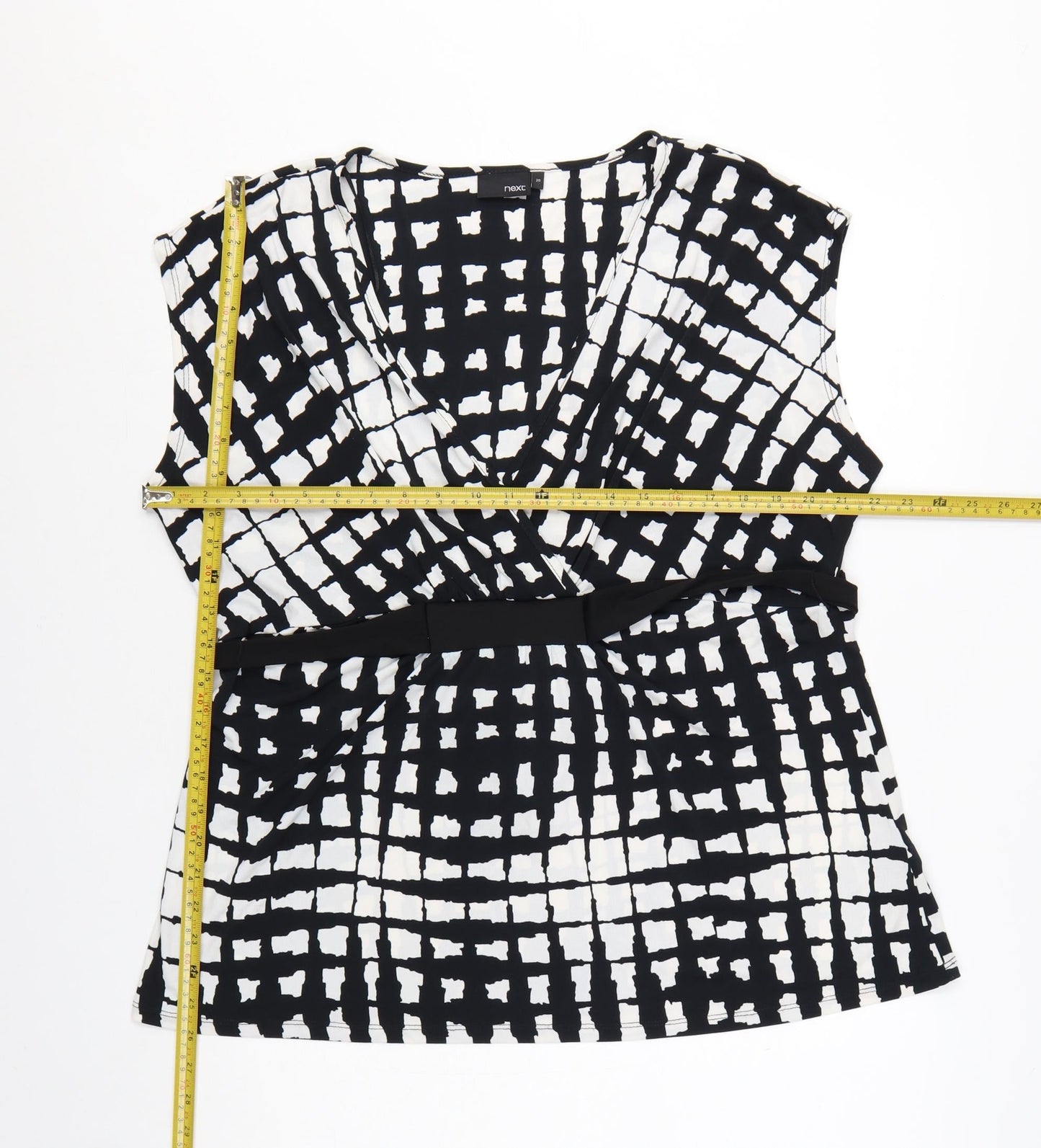 Next Women’s Black Geometric Wrap Blouse Size 20 Sleeveless Jersey Top