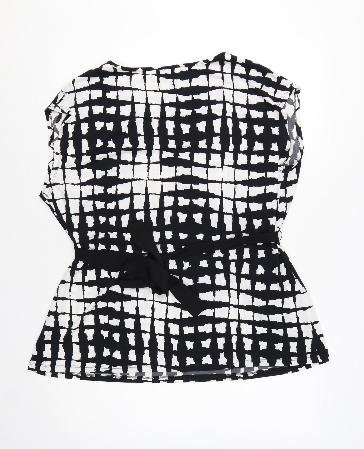 Next Women’s Black Geometric Wrap Blouse Size 20 Sleeveless Jersey Top