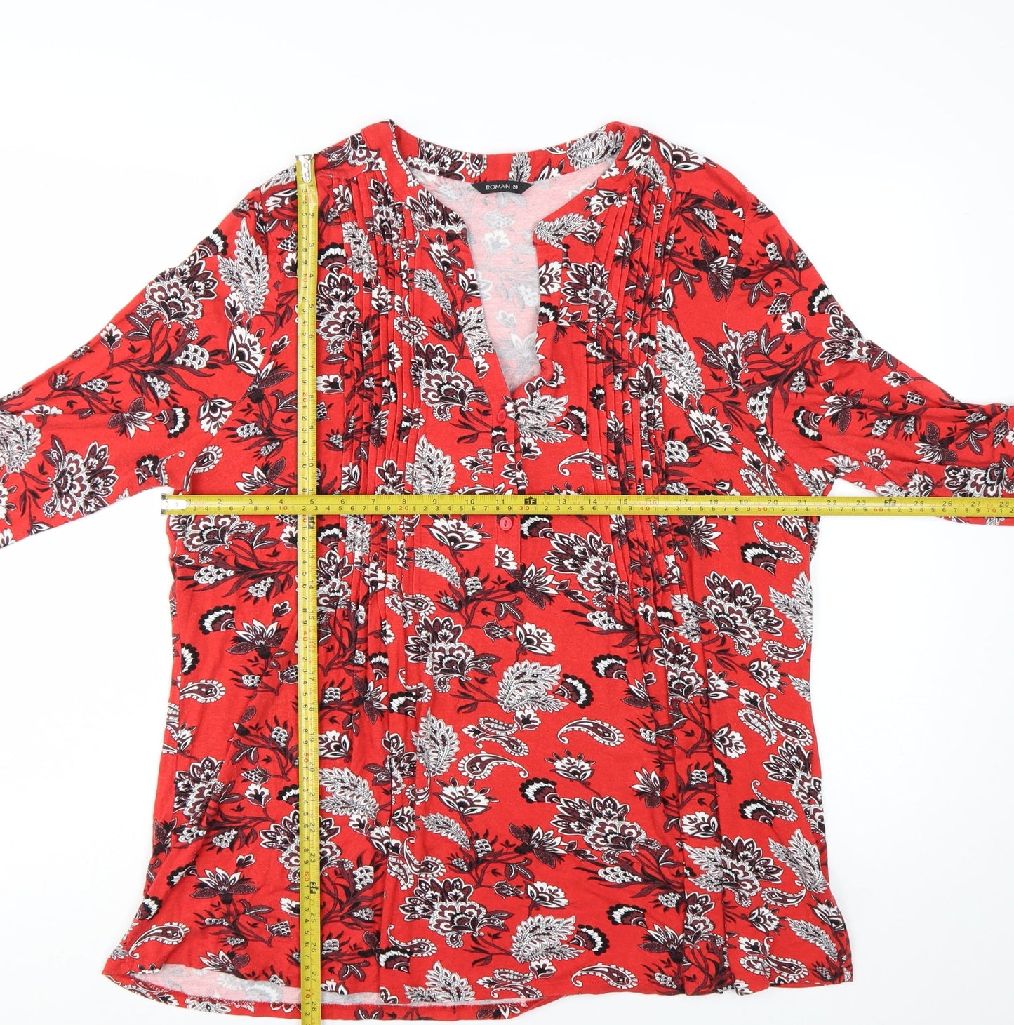 Roman Women's Red Floral Tunic Blouse Size 20 Viscose Stretch Top