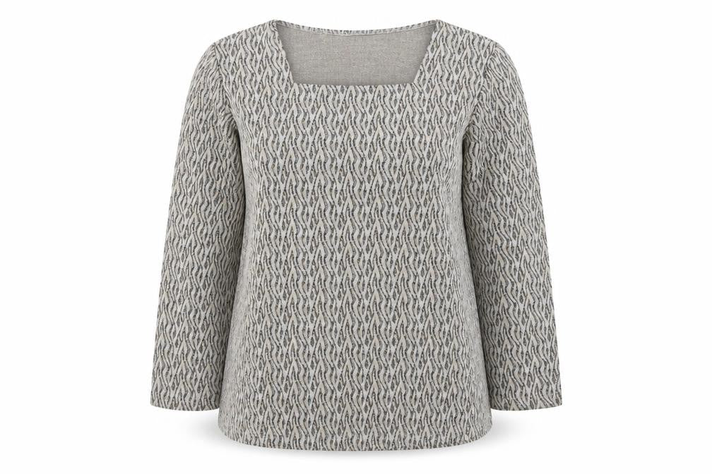 Country Collection Women's Beige Geometric Tunic Top M Long Sleeve Stretch