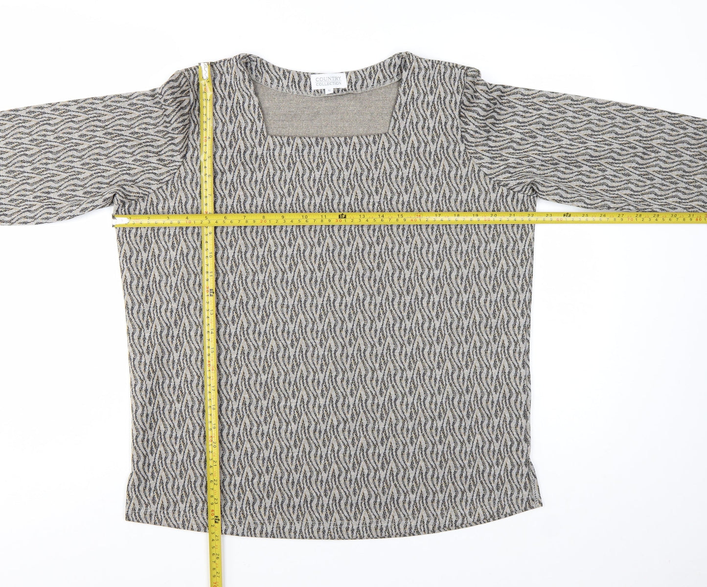 Country Collection Women's Beige Geometric Tunic Top M Long Sleeve Stretch