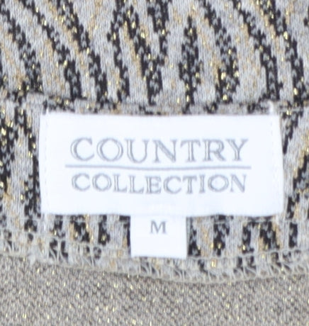 Country Collection Women's Beige Geometric Tunic Top M Long Sleeve Stretch