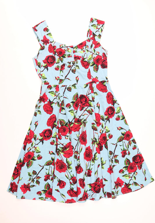 Hearts & Roses Women’s Blue Rose Floral Fit & Flare Dress Size 12