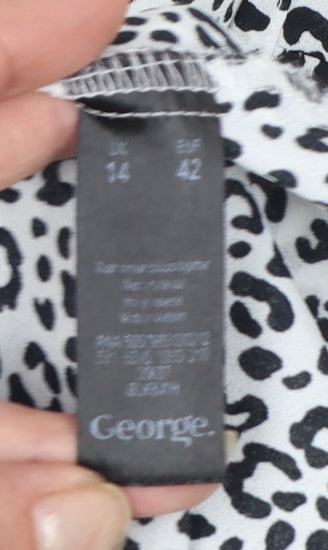 George Women’s White Leopard Print Tunic Blouse Size 14