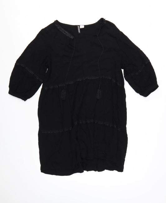 H&M Divided Womens Black Bohemian Knee Length 3/4 Sleeve Dress Size 14