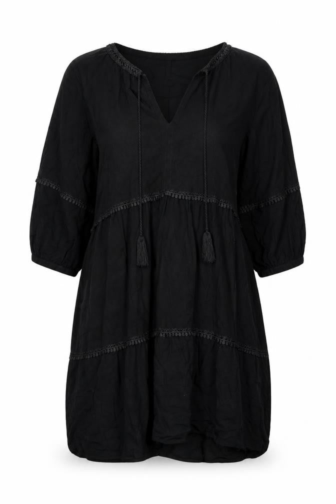H&M Divided Womens Black Bohemian Knee Length 3/4 Sleeve Dress Size 14