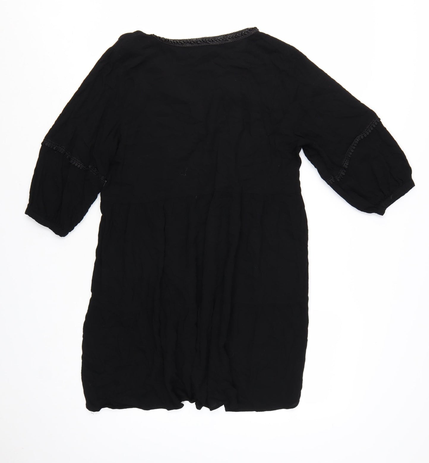 H&M Divided Womens Black Bohemian Knee Length 3/4 Sleeve Dress Size 14