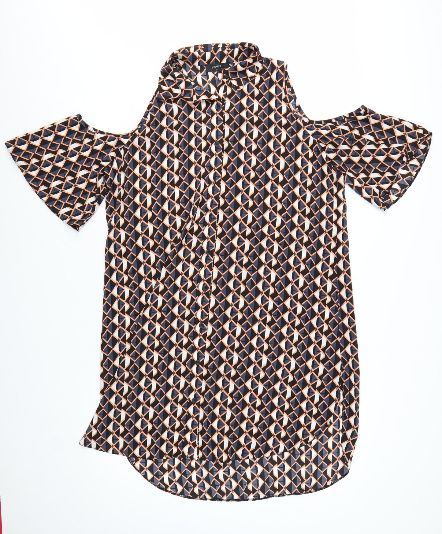 Papaya Women’s Multicoloured Geometric Cold Shoulder Shirt Dress Size 16