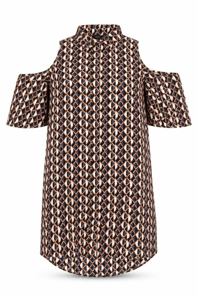 Papaya Women’s Multicoloured Geometric Cold Shoulder Shirt Dress Size 16