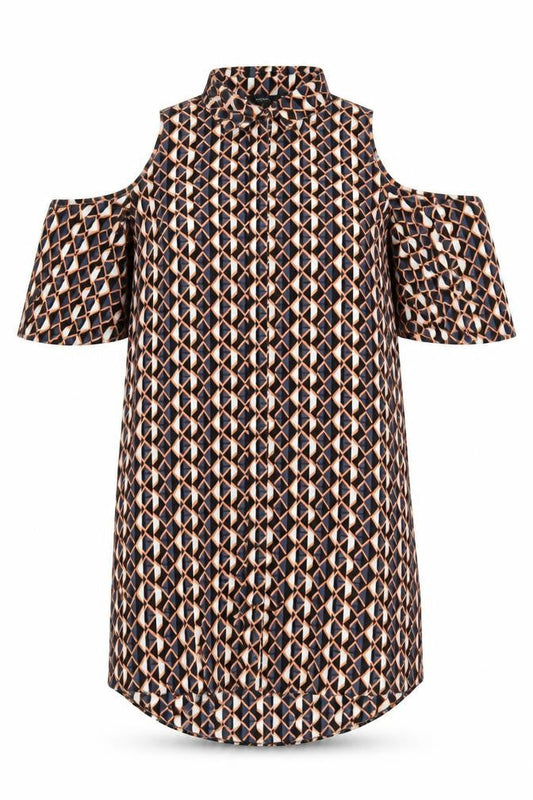 Papaya Women’s Multicoloured Geometric Cold Shoulder Shirt Dress Size 16