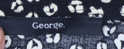 George Women’s Black Animal Print Collared Short Sleeve Blouse Size 14