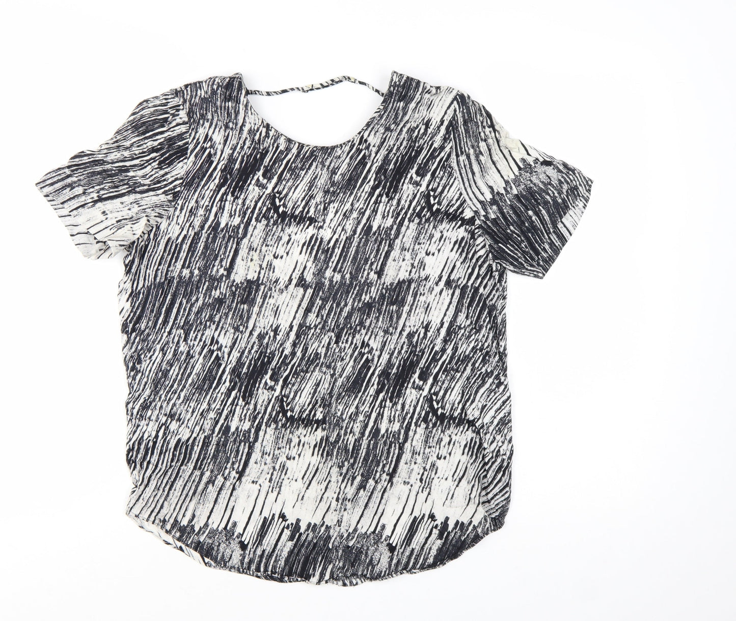 & Other Stories Womens Black White Blouse UK 6 Short Sleeve Viscose Top