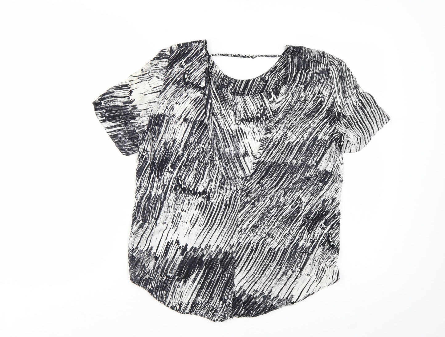 & Other Stories Womens Black White Blouse UK 6 Short Sleeve Viscose Top
