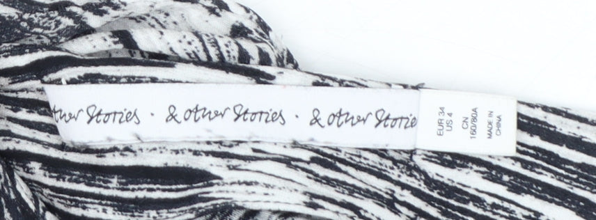 & Other Stories Womens Black White Blouse UK 6 Short Sleeve Viscose Top