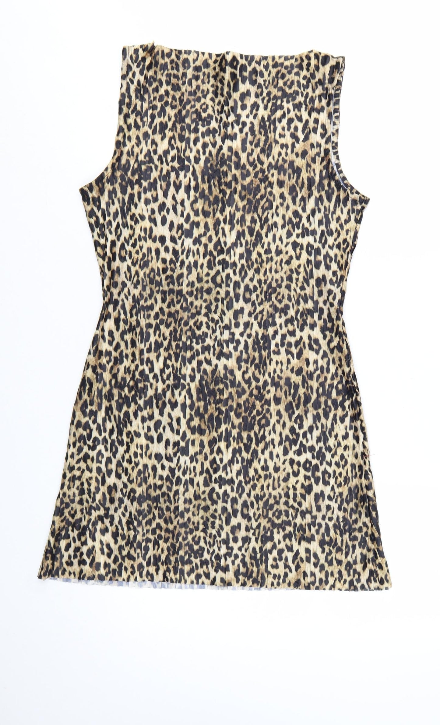 Topshop Women’s Brown Leopard Print Sleeveless Shift Dress UK 12-14