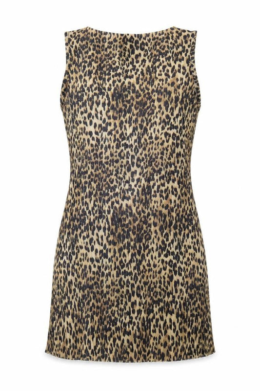 Topshop Women’s Brown Leopard Print Sleeveless Shift Dress UK 12-14