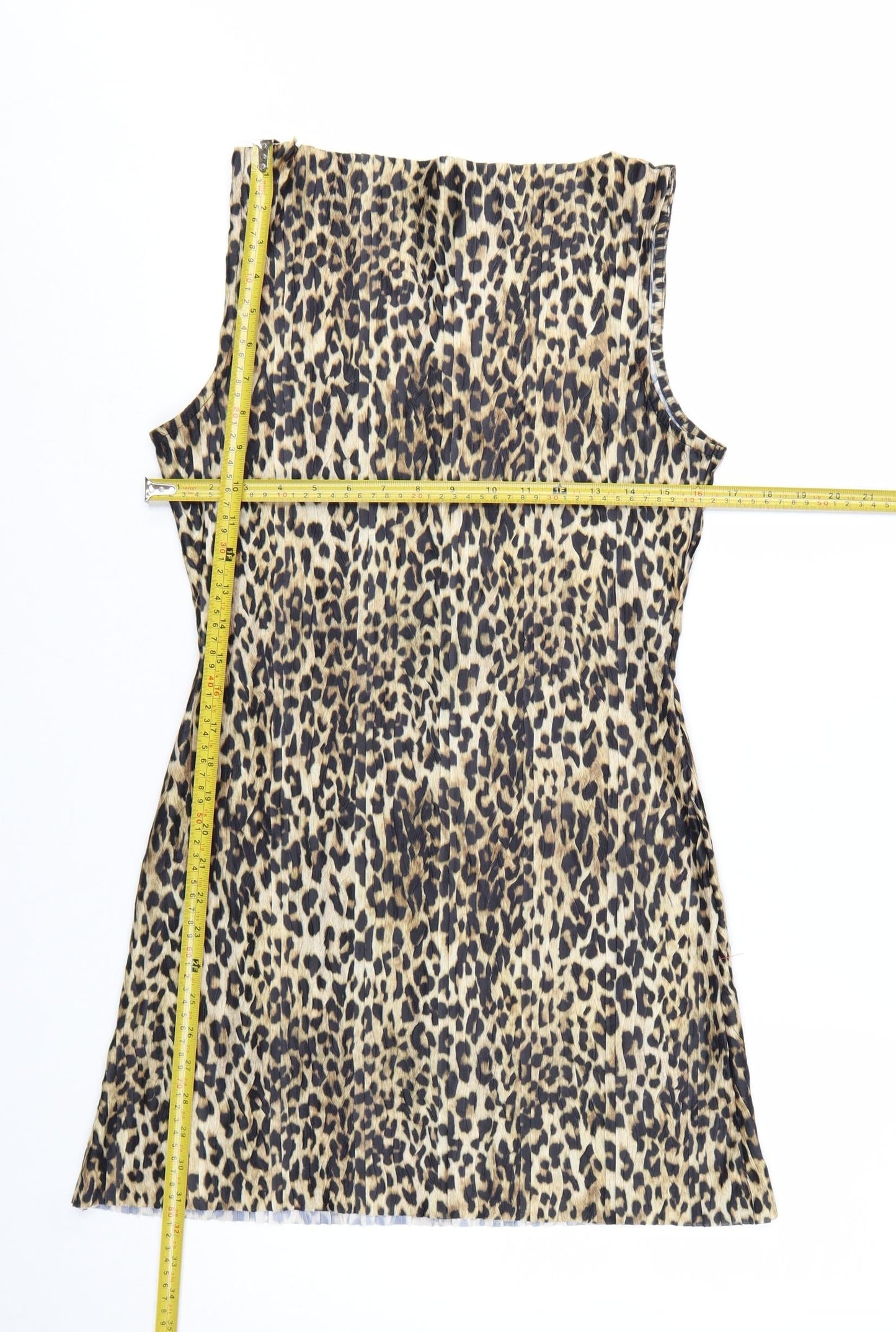 Topshop Women’s Brown Leopard Print Sleeveless Shift Dress UK 12-14