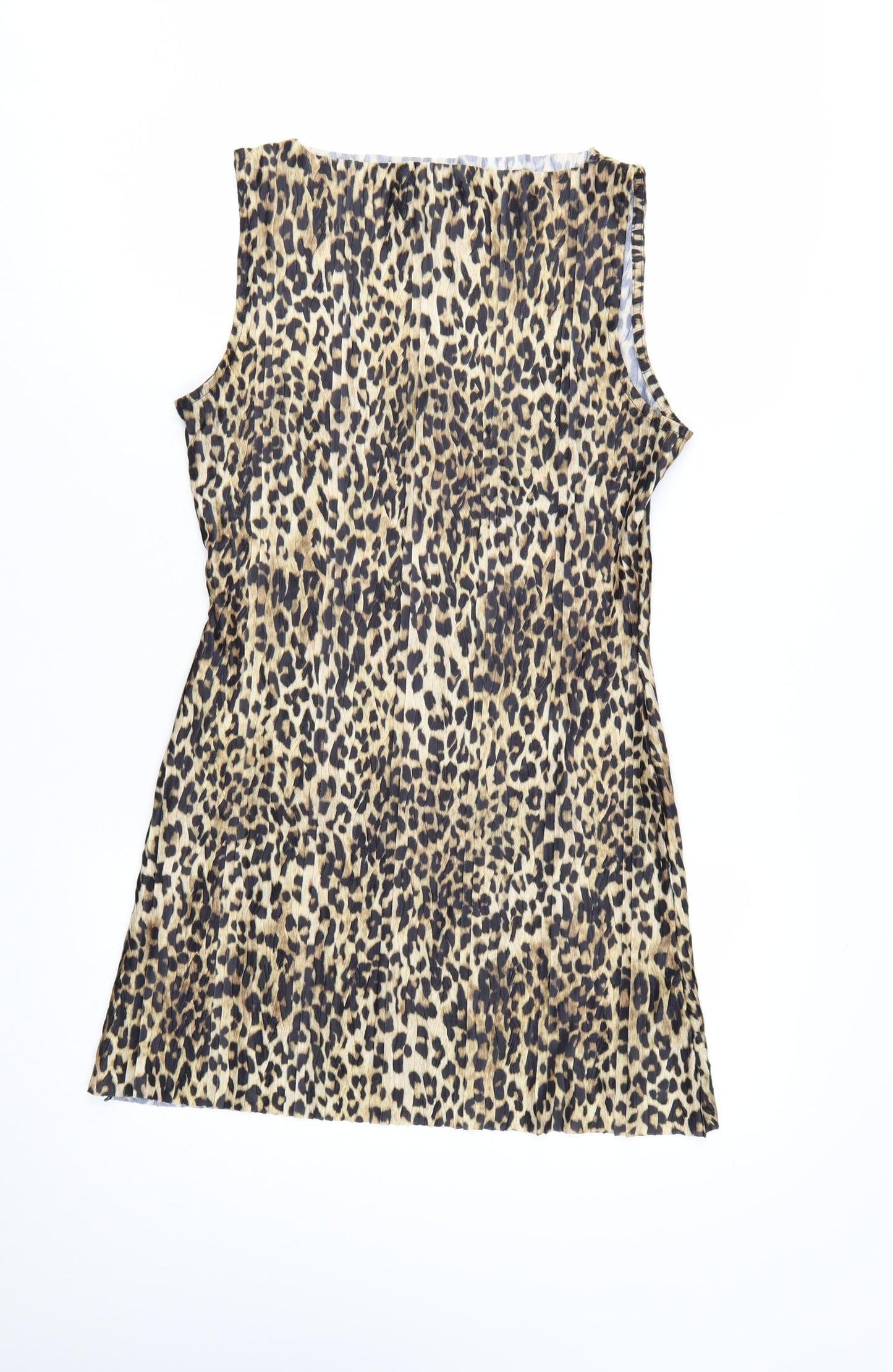 Topshop Women’s Brown Leopard Print Sleeveless Shift Dress UK 12-14