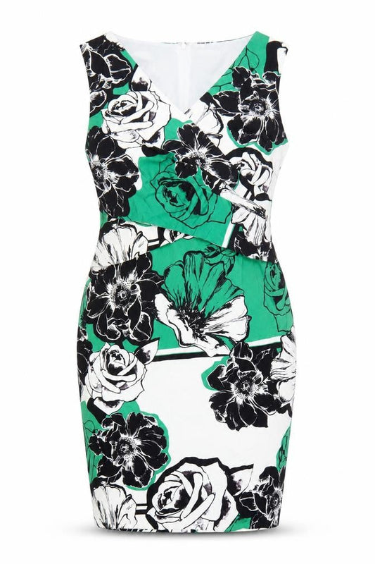 Precis Women Green Floral Sheath Dress Size 12 Sleeveless V-Neck