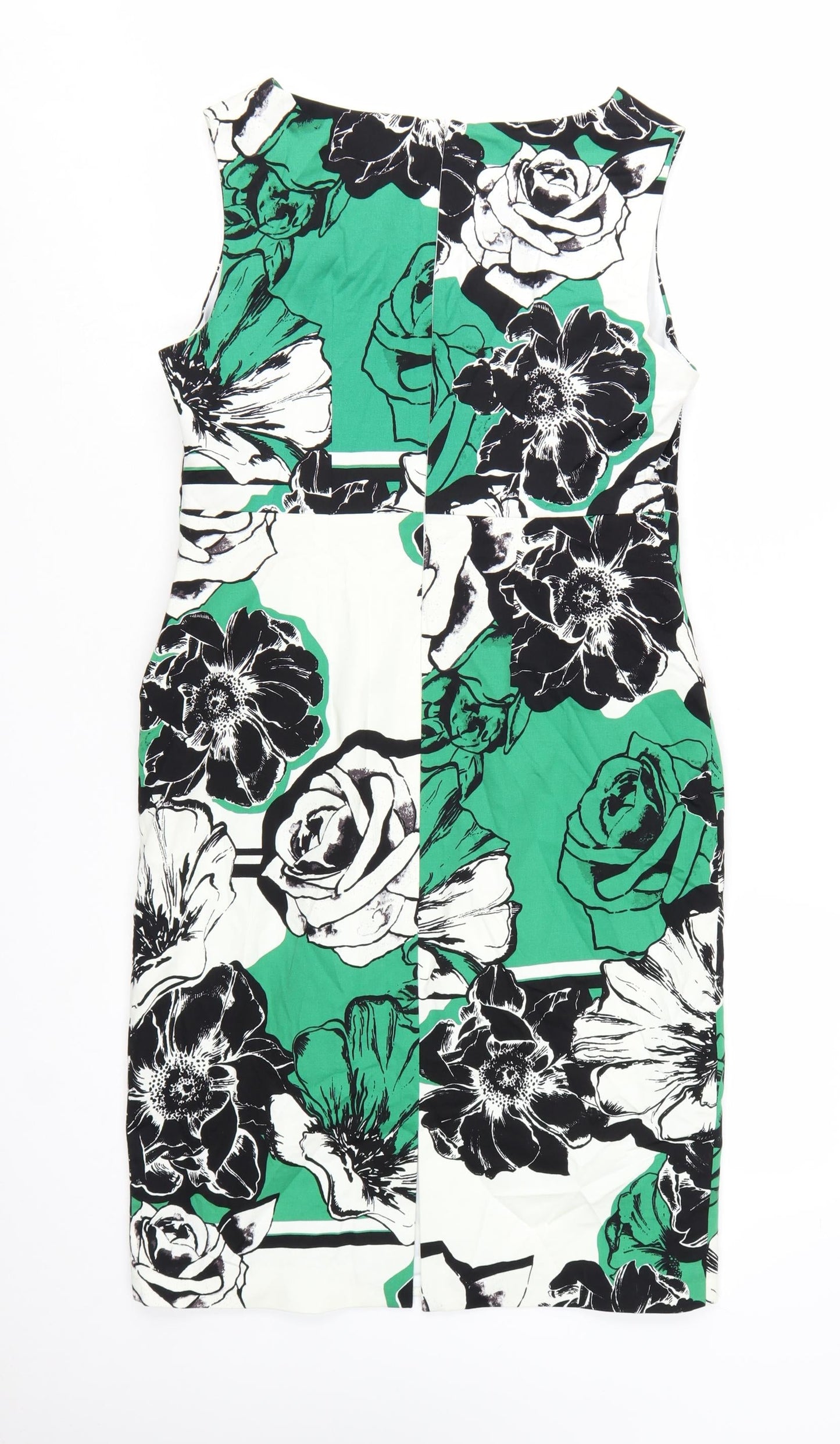 Precis Women Green Floral Sheath Dress Size 12 Sleeveless V-Neck