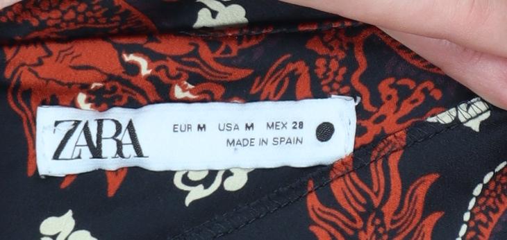 ZARA Women Black Red Dragon Print Slip Mini Dress Size 12