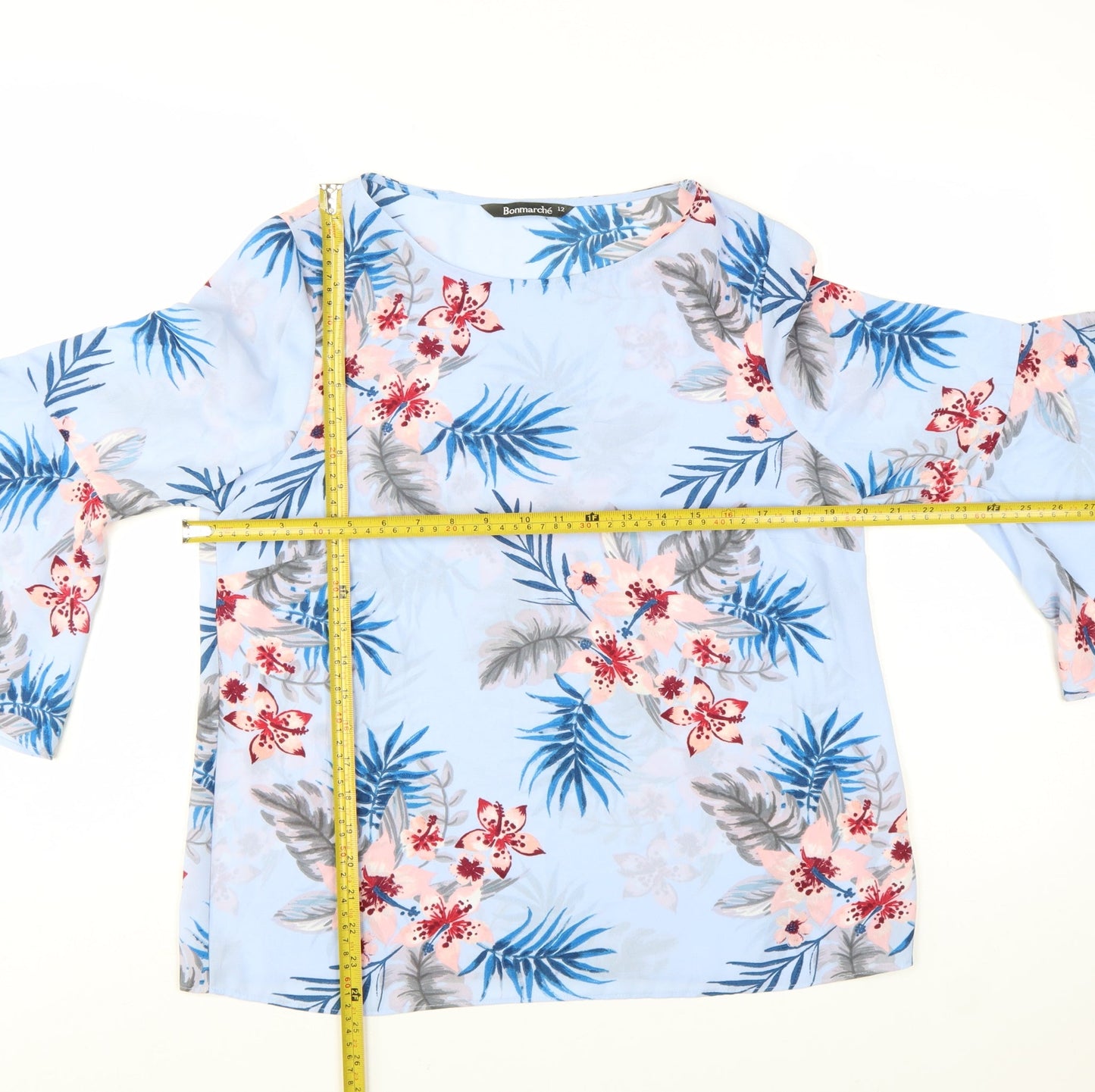 Bonmarché Women's Blue Floral Bell Sleeve Tunic Blouse Size 12