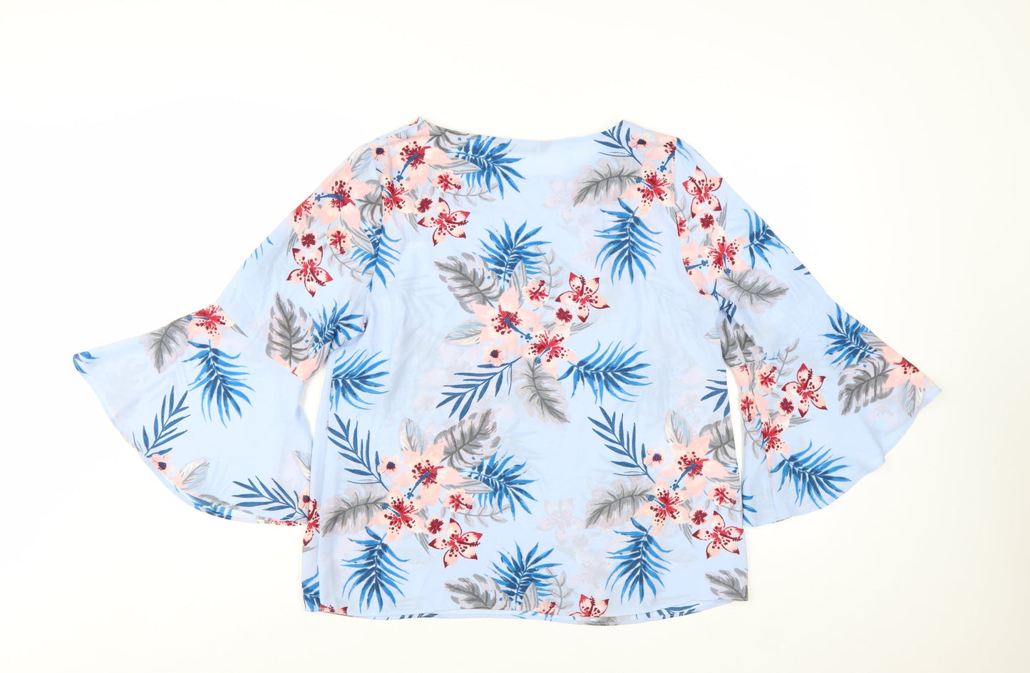 Bonmarché Women's Blue Floral Bell Sleeve Tunic Blouse Size 12