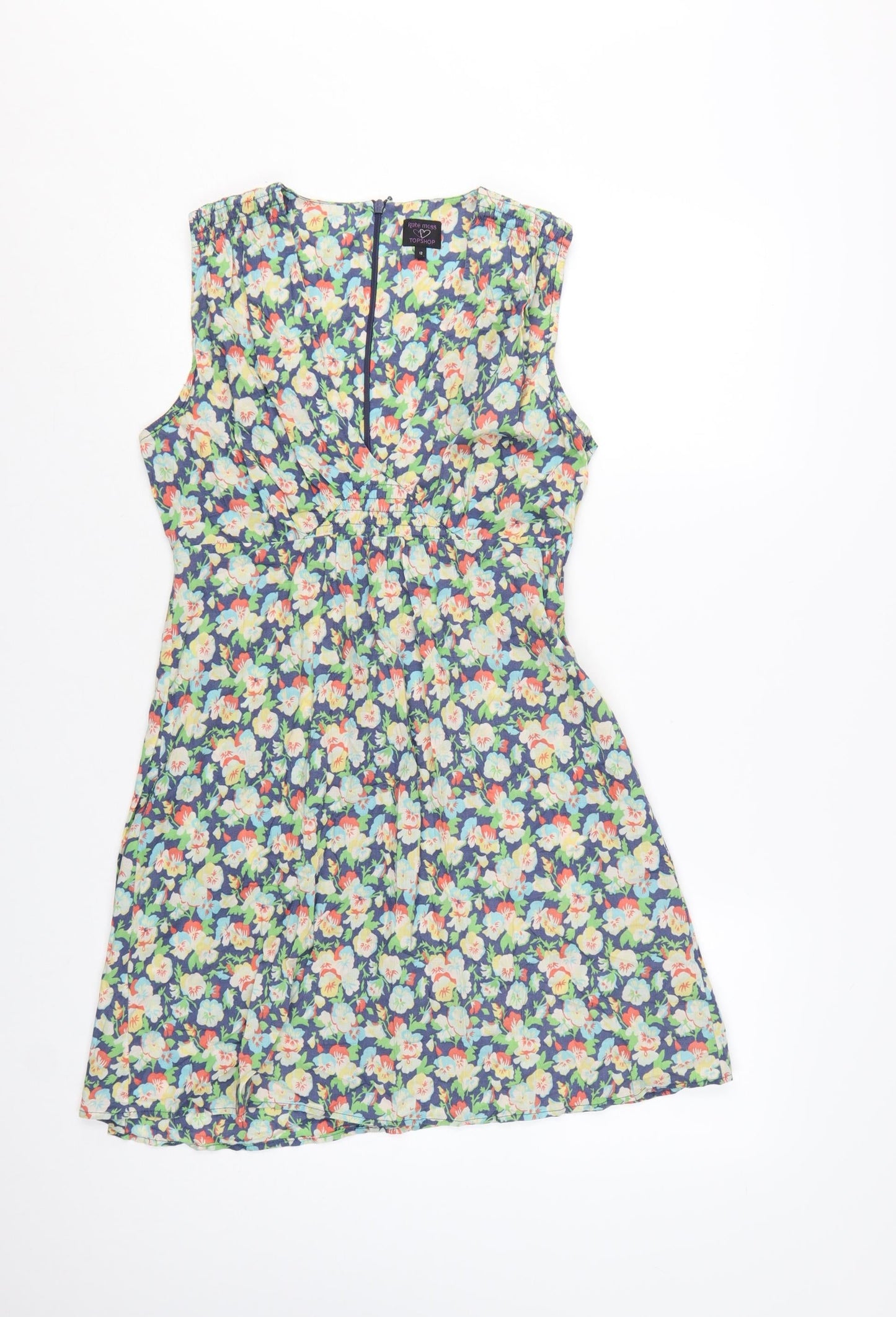 Topshop Women’s Multicoloured Floral Cotton A-Line Dress Size 12