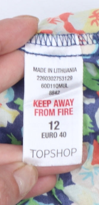 Topshop Women’s Multicoloured Floral Cotton A-Line Dress Size 12