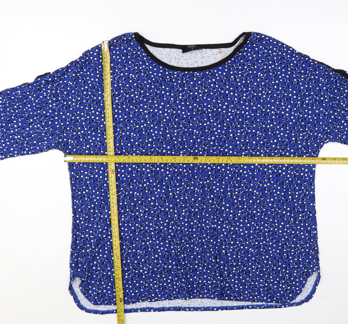 Tahari Woman Blue Polka Dot 3/4 Sleeve Rayon Blouse Size 18 Plus