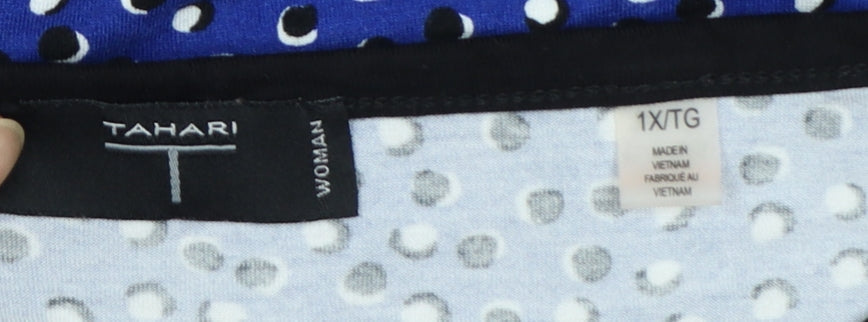Tahari Woman Blue Polka Dot 3/4 Sleeve Rayon Blouse Size 18 Plus
