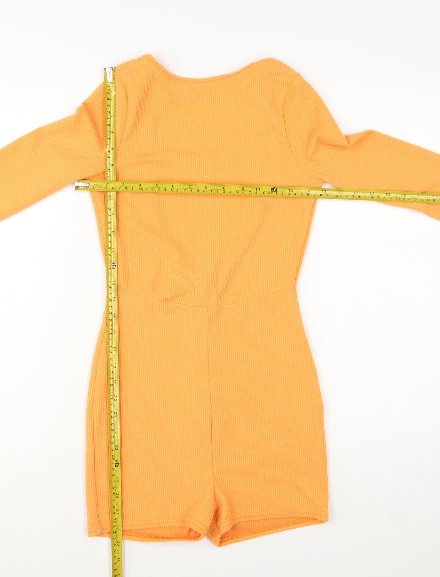PrettyLittleThing Women’s Orange Long Sleeve Ribbed Playsuit Size 6