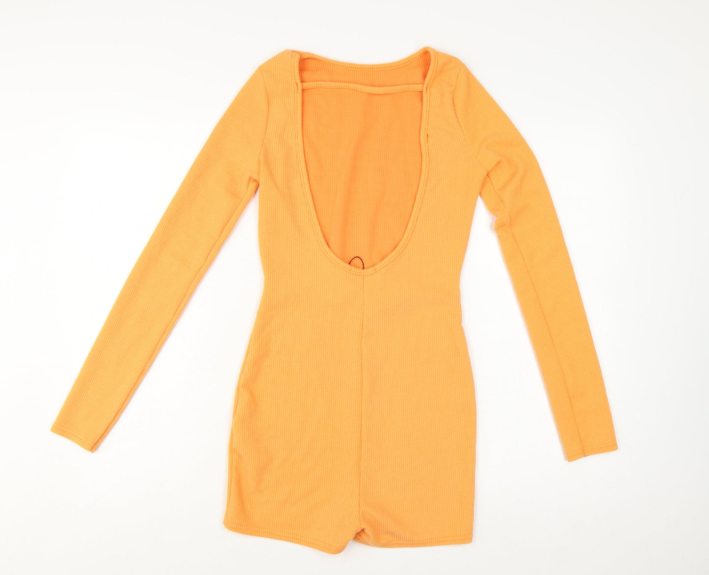PrettyLittleThing Women’s Orange Long Sleeve Ribbed Playsuit Size 6