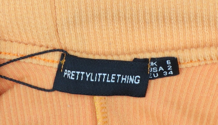 PrettyLittleThing Women’s Orange Long Sleeve Ribbed Playsuit Size 6