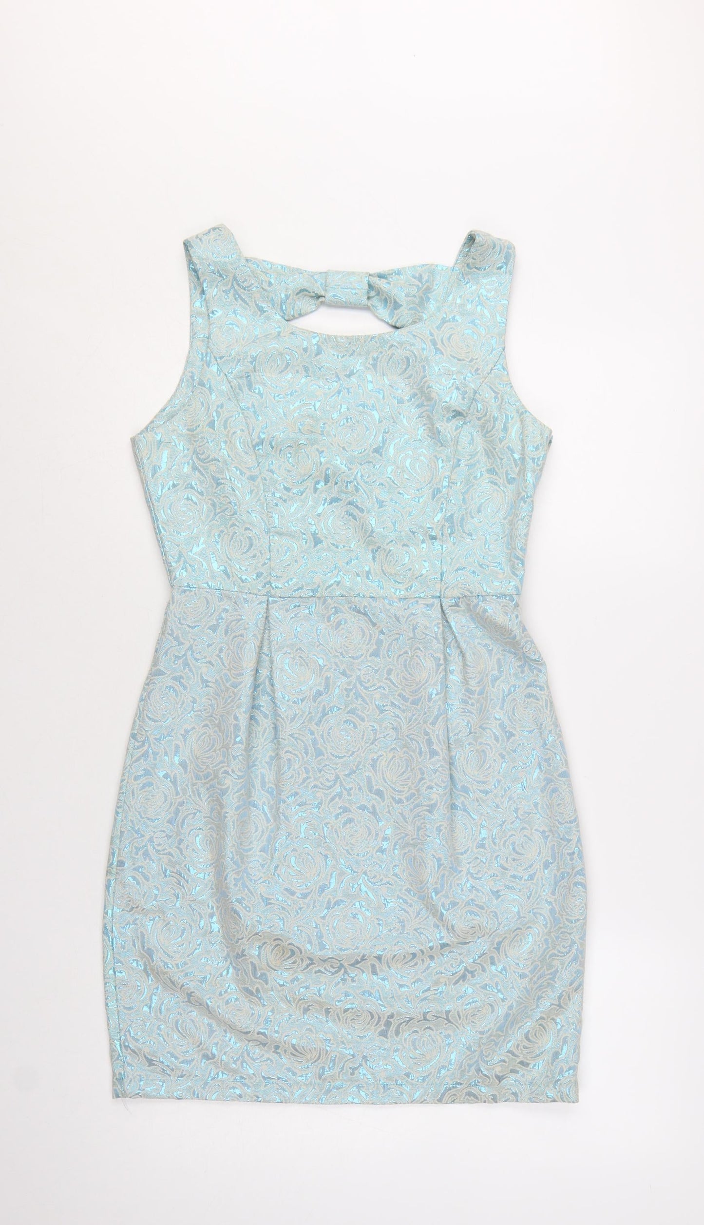 Yumi Women's Blue Floral Jacquard Knee Length Bodycon Sleeveless Dress Size 10