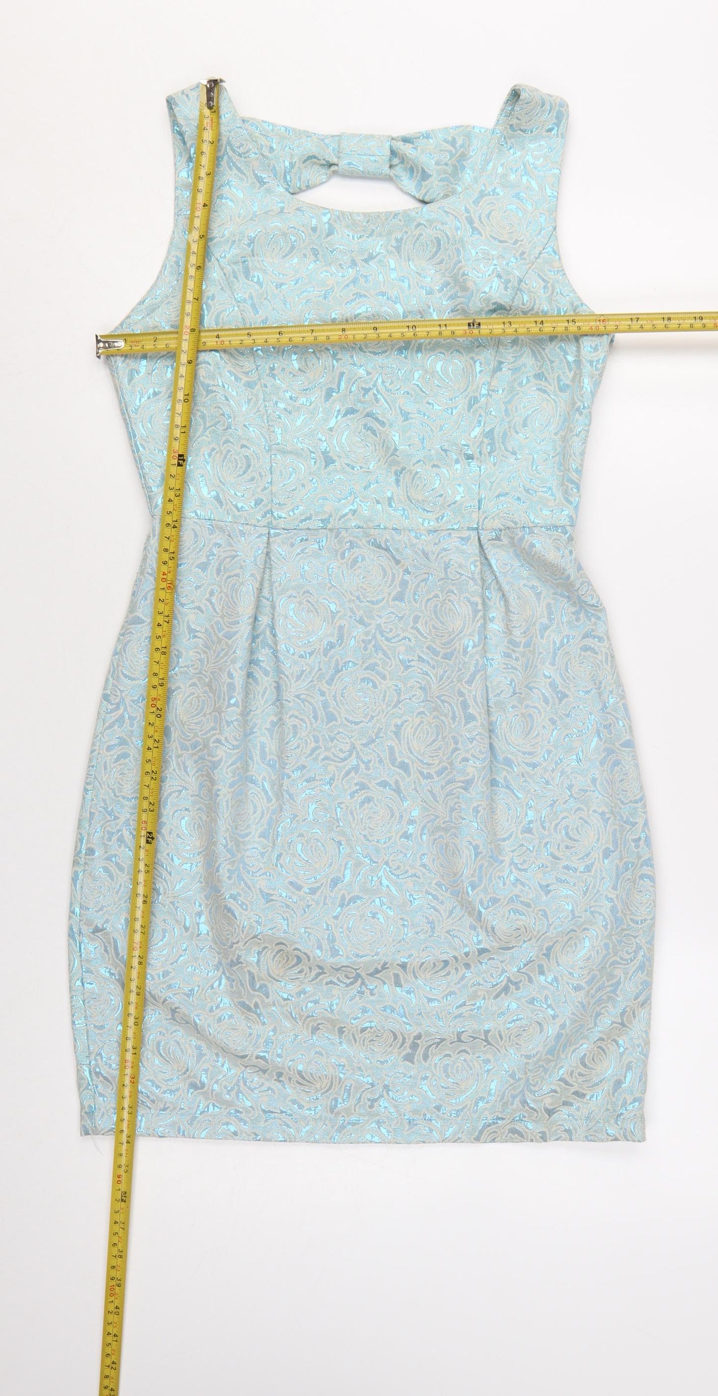 Yumi Women's Blue Floral Jacquard Knee Length Bodycon Sleeveless Dress Size 10