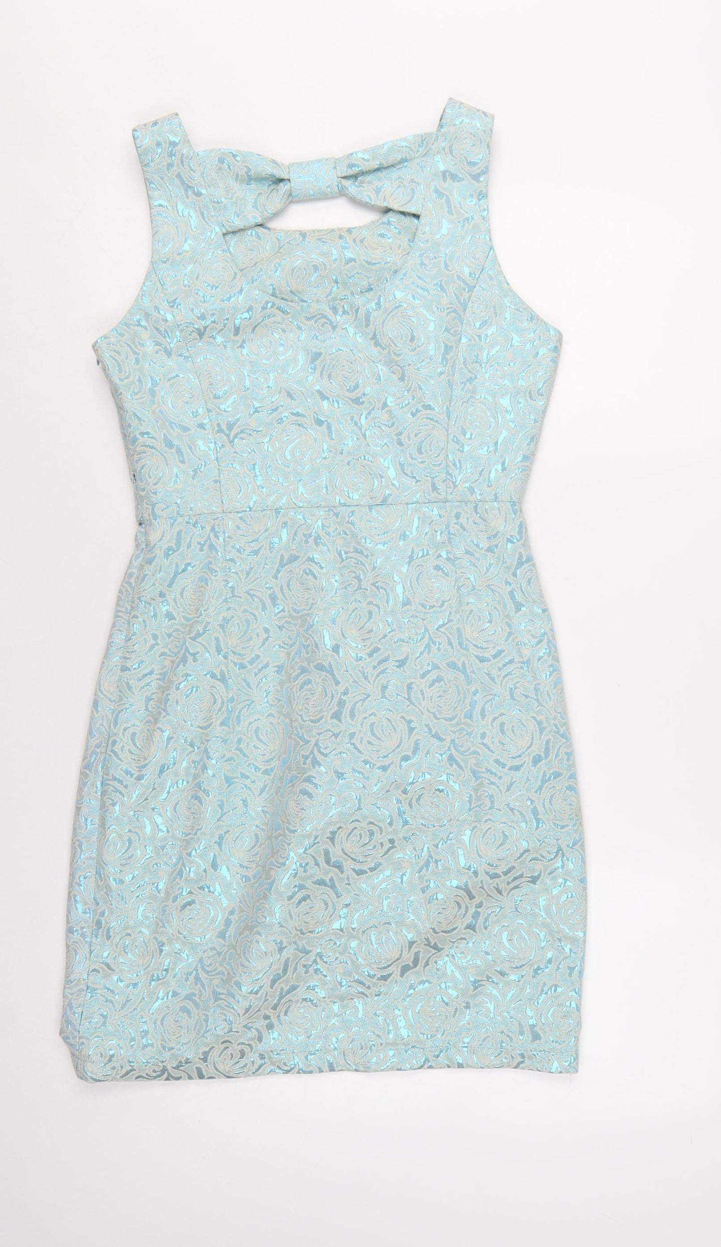 Yumi Women's Blue Floral Jacquard Knee Length Bodycon Sleeveless Dress Size 10