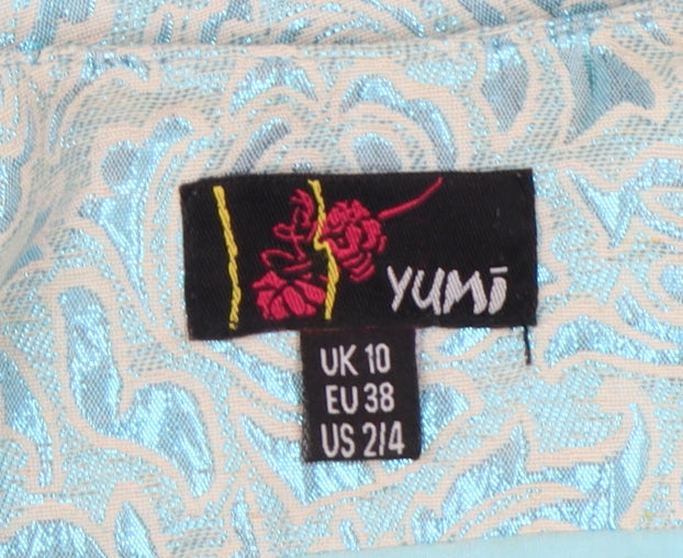 Yumi Women's Blue Floral Jacquard Knee Length Bodycon Sleeveless Dress Size 10