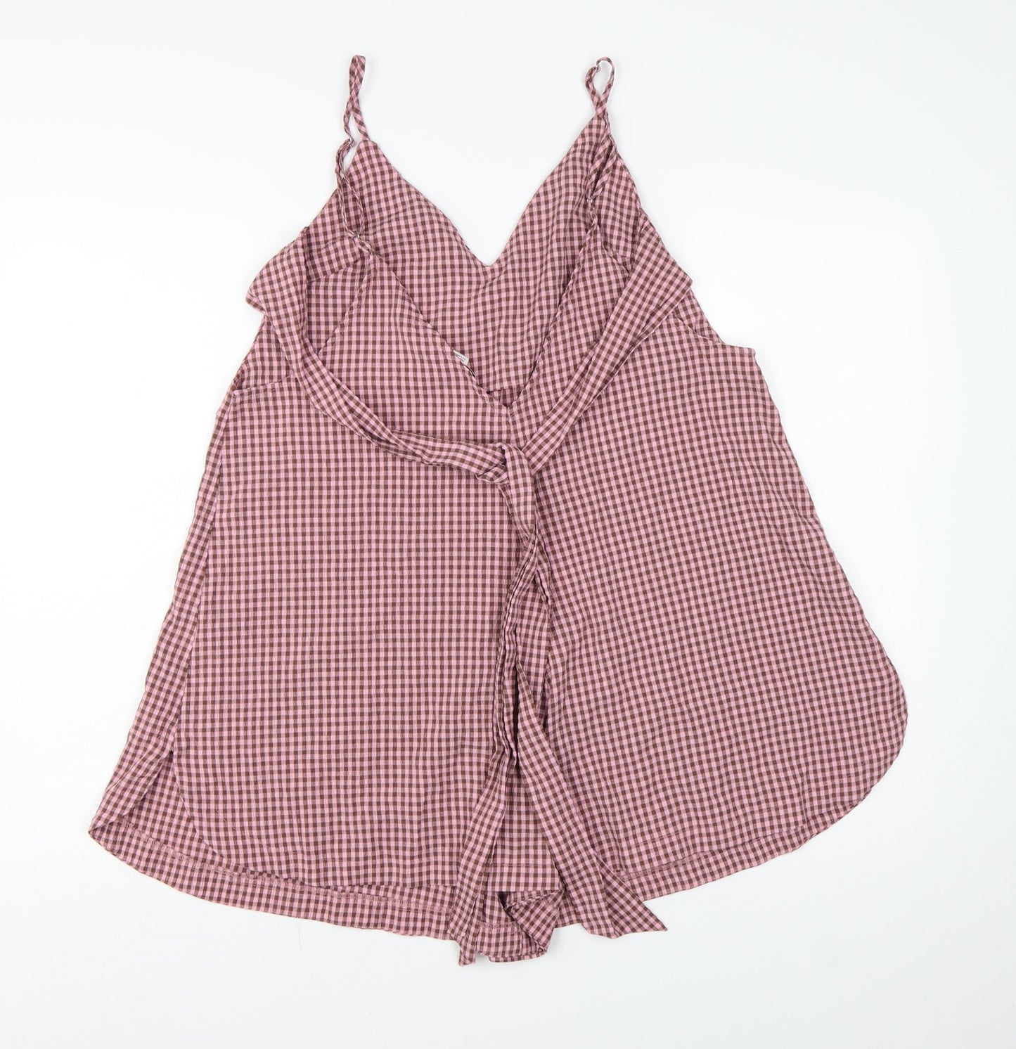 Topshop Womens Pink Gingham Sleeveless Playsuit UK 12