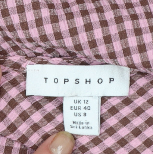 Topshop Womens Pink Gingham Sleeveless Playsuit UK 12